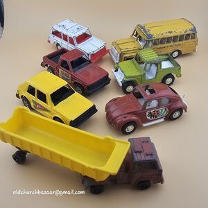 Vintage Tootsietoy Diecast Vehicle Lot 7 USA Rabbit School Bus Gravel Hauler GUC